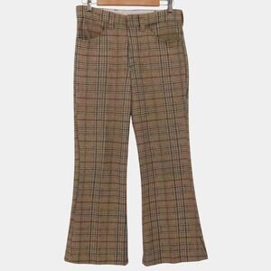 Vintage 70s Plaid Flare Pants Womens Size 31 Tan Brown Double Knit Academia